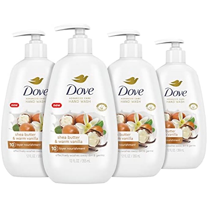 Dove ADVANCED CARE HAND WASH SHEA BUTTER & WARM VANILLA 4 COUNT FOR SOFT, SMOOTH SKIN, MORE MOISTURIZERS THAN THE LEADING ORDINARY HAND SOAP, 12 OZ - Image 1